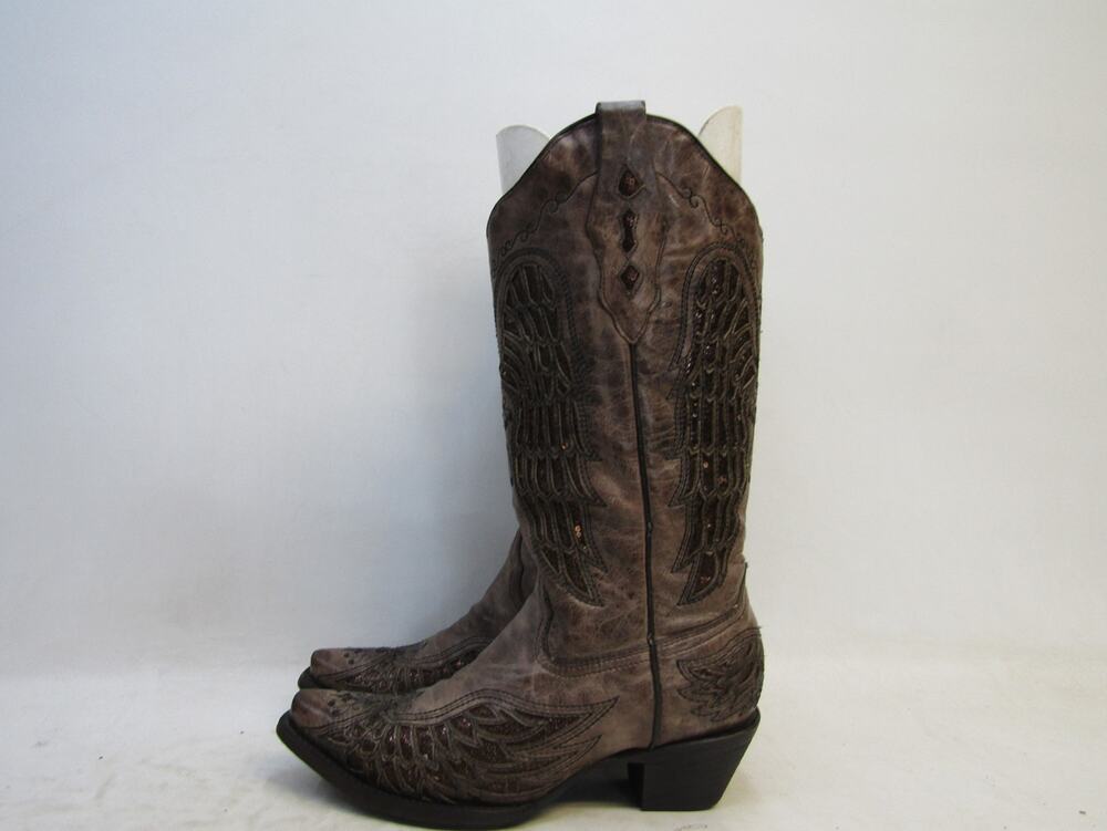 Corral Womens Size 7 M Brown Leather Sequin Inlay Western Cowboy Boots